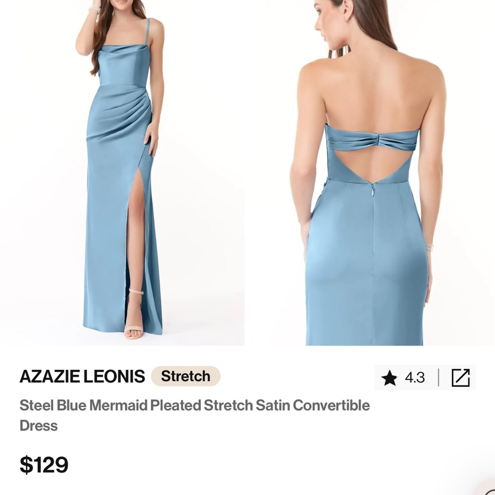 Azazie Leonis Steel Blue Satin Dress